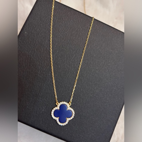 Rachel Zoe Designer Gold Necklace with Blue Clover Pendant - Picture 1 of 1